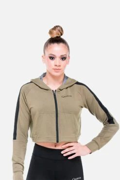 Empower Khaki Cropped Hoodie